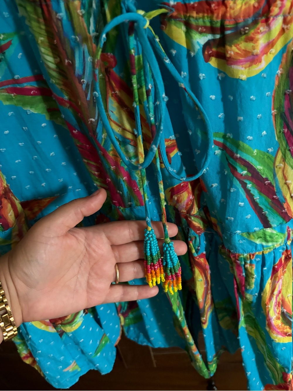FARM Rio Turquoise Tropical Banana-Print Mini Dress EUC - Picture 3 of 5
